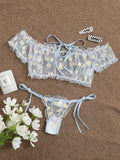 Toucheart Sexy Underwear Lace Lingerie Set For Women Off-Shoulder Small Chest Bralette+Thong Beachwear Transparent Bra Set New