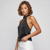 2026 Summer Women Satin Sleeveless Tops Solid Color Open Back Slim Fit Vest Party Daily Halter Cut Out Blouse Fashion