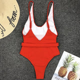 V Neck Ribbed High Leg Cut Women Swimwear One Piece Swimsuit Female Backless Monokini Bather Waist Belt Bathing Suit Swimwear