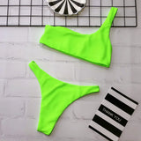 Bikini 2026 Sexy Swimwear Swimsuit Women Single Shoulder Fluorescent Green Bikinis Set Bathing Suit Beach Bikini Female Push Up