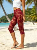 Women's Lace Capris Swim Cover-ups Summer Elastic Waist Floral Mesh Lingerie Pants Leggings for Party Club Beach