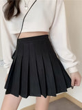 Women High Waist Pleated Skirt with Safety Shorts, Black A Line Mini Skort for Casual Office School Style Outfits