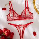 European and American erotic lingerie love lace print Valentine's Day pure desire push-up bra set