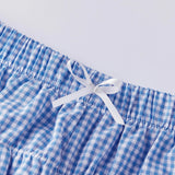 Women’s Layered Ruffle Bloomer Shorts Elastic Waist Little Bow Front Plaid Print Shorts Summer Bottoms