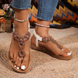 Bohemian Style Flowers Decor Flats Sandals Women Summer 2025 Clip Toe Non Slip Beach Sandalias Mujer Plus Size Slip On Sandles