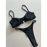 Metal Ring Mini Micro Thong Bikini Women Swimwear Female Swimsuit Two-Pieces Bikini Set Padded Bather Bathing Suit Swim V7513