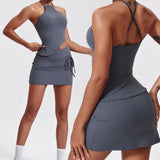 Tennis Suit Set Yoga Set Casual Outdoor Bra Golf Short Skirt Anti-light Running Pocket Fitness Suit Breathable Sports Tank Top