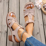 Lightweight Thick High Heels Sandals Women Plus Size 36-43 Summer Rome Shoes Woman Ankle Buckle Open Toe Beach Sandles Female