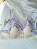 MOYISU Luxury Classic Thin Embroidery Light Luxury Silk French Underwear Sexy Pure Desire Lace Bra Set Small Chest Triangle Cup