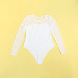 White Lace Teddy Open Crotch Bodysuit Push Up Sexy Swimsuit Material Women Long Sleeve Transparent Sheer Lingerie