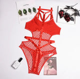 Toucheart Erotic Halter Bodysuit Large Mesh Splicing Andheavy Craftsmanship Women Hollow Seductive Intimate Hot Private Bodysuit