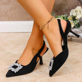 Crystal Square Buckle High Heels Sandals Women Spring Summer Slip On Pointed Toe Pumps Woman Thin Heel Party Wedding Shoes Mujer