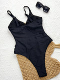 DEKA One Piece Swimsuit New Summer Retro Swimwear Sexy Solid Spaghetti Strap Hollow Out One Piece Swimsuit Women Beach Bikini
