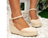 2024 Big Size 43 Women's Comfy Walking Wedge Espadrilles Sandals Summer Leisure Round Toe Platform Ankle Strap Shoes
