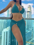 3 Pieces Halter Bikinis 2026 Solid Swimwear Female Sexy Swimsuit Women With Mesh Beach Dress Bathers Bathing Swimming Swim Suit