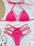 2025 Sexy Halter Strappy Metal Rings Bikini Women Swimwear Female Swimsuit Two-pieces Bikini set High Cut Bathing Suit Swim Lady