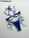 Halter Splicing Bikini Female Swimsuit Women Swimwear Two-pieces Bikini Set Underwired Strappy Bather Bathing Suit Swim V8173