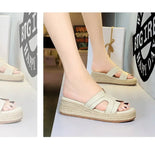 Spring 2025 Women's Slippers Hollow Out Strap Waterproof Thick Heel Woven Rope Country Style Slip-On Shoes Polyurethane Material