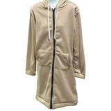 Women Sweatshirt Coat Hooded Adjustable Drawstring Long Sleeve Coat with Pockets Solid Color Mid-length Outerwear