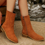 Elegant Square Heel Boots for Women Comfort Pointed Toe Mid Heel Ankle Boots Woman 2025 Plus Size Faux Suede Booties Female