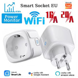 WiFi Smart Plug 16A/20A EU Smart Socket With Power Monitoring Timing Function Works with Tuya Smart Life App Voice Control