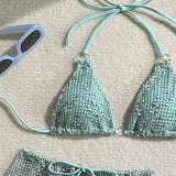 With Fishnet Sarong Skirt Halter Micro Bikini Women Swimwear Female Swimsuit Three-pieces Bikini Set Bathing Suit Swim Beachwear