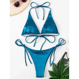 Sexy Satin Halter Brazilian Padded Bikini Female Swimsuit Women Swimwear Two-Pieces Bikini Set Bather Bathing Suit Swim V4966S