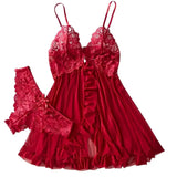 Elegant Transparent Red Lingerie Women's Underwear Sleepwear Lace Nightdress Panty Pijamas Sets Female Babydoll