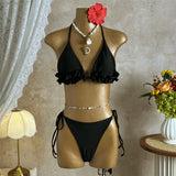 With Skirt Ruffled Frilled Halter Bikini Female Swimsuit Women Swimwear Three-pieces Bikini set Bather Bathing Suit Swim V7788