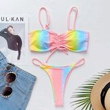 2026 New Sexy Bikini Women Drawstring Rainbow Butterfly Print Swimwear Swimsuit Female Bikinis Set Bathing Suit Banadores Mujer