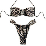 New Leopard Ruffled Bra Cup Bikini  Women Bandeau Swimsuit Female Swimwear Two Pieces Bikini Set Push Up Bathing Suit Swim Lady