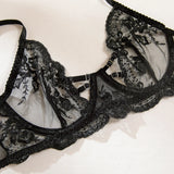 Embroidery Lingerie 3Pcs Sets Ultrathin Mesh Patchwork See Through Bras And Thongs Garter Suits Erotic Intimate Sexy Underwear