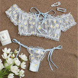 Toucheart Sexy Underwear Lace Lingerie Set For Women Off-Shoulder Small Chest Bralette+Thong Beachwear Transparent Bra Set New