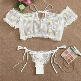 Toucheart Sexy Underwear Lace Lingerie Set For Women Off-Shoulder Small Chest Bralette+Thong Beachwear Transparent Bra Set New