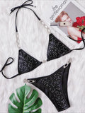 6 Colors Sexy Bikini Women Hollow Rhinestones Chain Halter Swimwear Swimsuit Bikinis Set Bathing Suit Beach Bikini Luxe Female