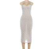 FDYOUI Woman Clothing Elegant Spaghetti Strap Polka Dot Midi Dress Ladies Sexy Lace Patchwork Sleeveless Slim Party Club Dresses