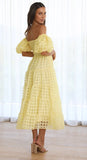 Foridol Off Shoulder Summer Spring Midi Dresses Women Casual Puff Sleeve A-line Beach Vestidos Yellow Beach Party New in Dress