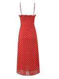 Foridol Polka Dot Printed Vintage Red Summer Dress Women Sleeveless Strappy Midi Boho Vestidos Spring Straight Beach Sundress