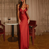Women Cami Dress Solid Color Sleeveless Tie-Up Front Backless Dress Long Dress Summer Casual Dress