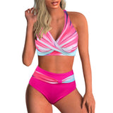 Vintage Hot Pink Gradient Tankini Set 2026 Women Bikini Cross Push Up High Waist Swimsuit Beach Bathing Suit Two Piece Swimwear