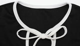 Ahagaga Fashion Women's Mini Dresses Solid Short Sleeves Bows Sheath Slim Fit Bodycon Hollow Out Summer Leisure Sports Vestidos