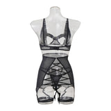 Summer new women's sexy strappy see-through mesh lingerie four-piece set Women's Pajama Lace Underwear Set Intimates 2025