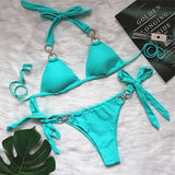 New Halter Bling Diamond Brazilian Bikini Female Swimsuit Women Swimwear Two-Pieces Bikini Set Bather Bathing Suit Swim V2340