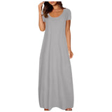 Casual Dresses For Teens Fashion Clothes Women Leisure Solid Color V Neck Short Sleeve Long Dress Casual Loose Sundress 2025