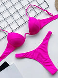Sexy V-bar Underwired Bra Cup Thong Bikini 2025 Women Swimwear Female Swimsuit Two-pieces Bikini Set High Cut Bathing Suit Swim
