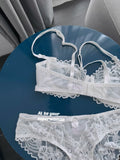 French Lace Minimizer Bra for Women, Full Bust Support Bra Ultra Thin & Breathable, Anti-Sagging Sexy Tushy Bra Set MOYISU Sexy