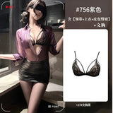 Translucent Purple Shirt Paired With A Skirt Set Secretary Sexy For Women Alluring And Pure Desire Dress Nightclub Style 89JL