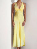 Sexy Elegant Party Long Dress Fashion Summer Solid Color V-Neck Halter Neck 2025 Backless Vestidos Sleeveless Beach Maxi Dresses