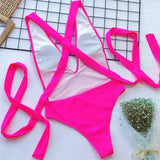 New Sexy Long Wrap Around Deep V One Piece Swimsuit Women Swimwear Female High Cut Monokini Bather Bathing Suit Swim Lady V1639B