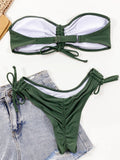 2026 Sexy Bikini Bandeau Women Swimwear Swimsuit Army Green Shirring Beach Bikini Set Bathing Suit Female Maillot De Bain Femme